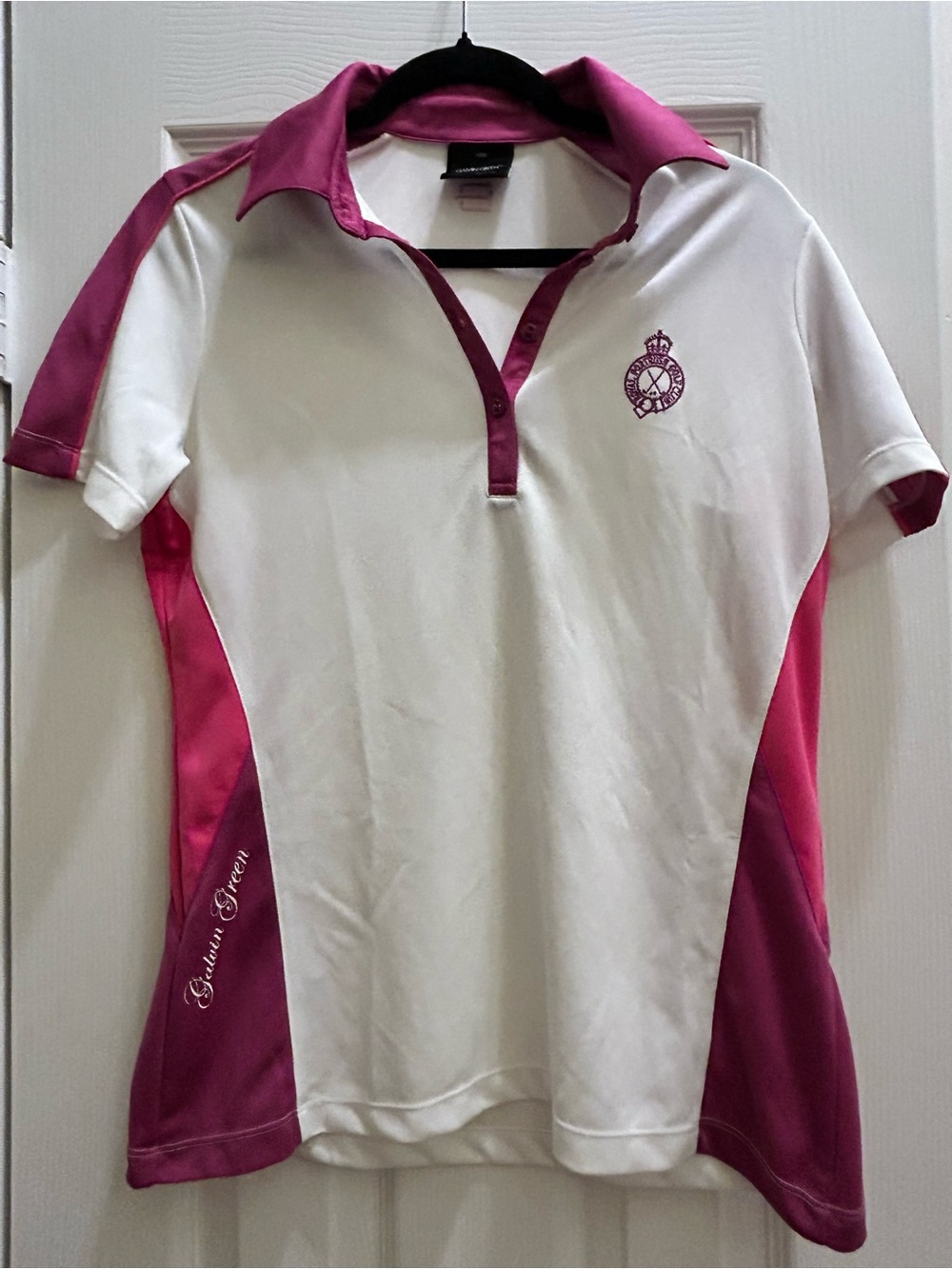 Galvin Green Large White and Magenta Sport Polo Athletic Shirt